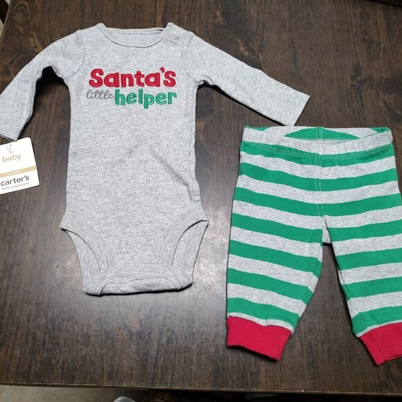 New Carter's Santa's Little Helper 2 Piece Outfit Size Unisex Newborn - Picture 1 of 2